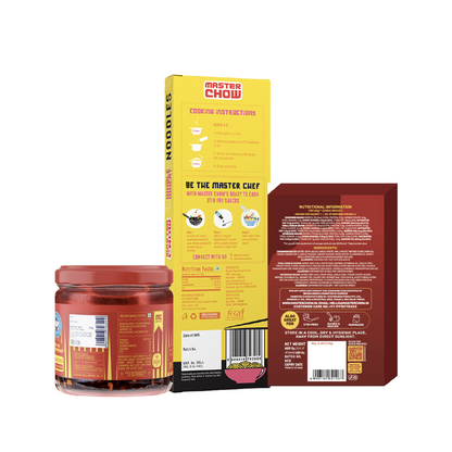 Fiery Whole Wheat Wok Kit(1 Chinese Box, 1 Whole Wheat Noodles, 1 Chilli Oil)