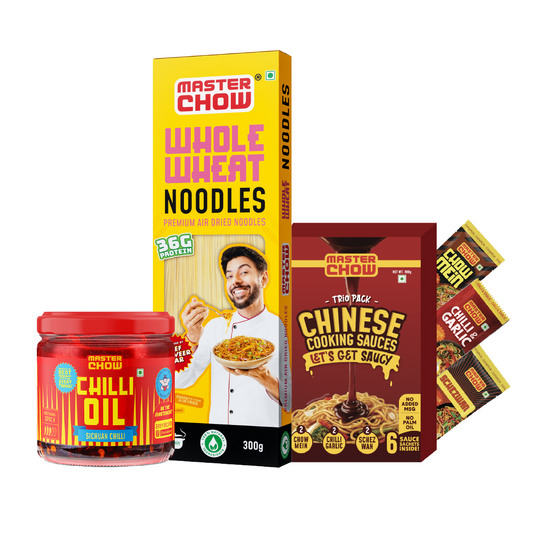 Fiery Whole Wheat Wok Kit(1 Chinese Box, 1 Whole Wheat Noodles, 1 Chilli Oil)