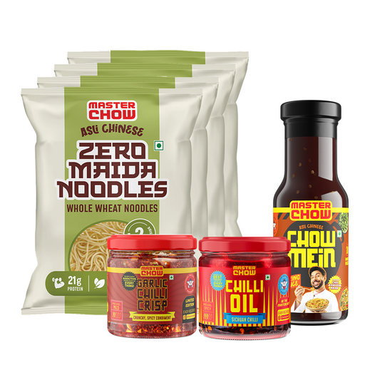 Zero Maida Party Pack (4 Noodles, 1 Chilli Oil, 1 Chilli Garlic Crisp, 1 Chowmein Sauce)