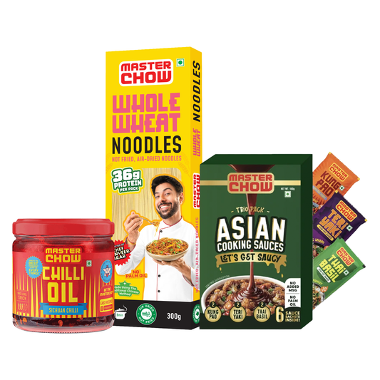 Fiery Whole Wheat Wok Kit
(1 Chinese Box, 1 Whole Wheat Noodles, 1 Chilli Oil)