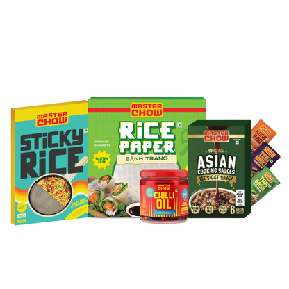 Rice Roll Party Kit(1 Asian Box, 1 Sticky Rice, 1 Rice Paper, 1 Chilli Oil)