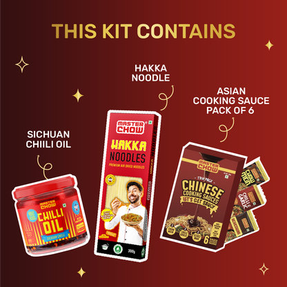 Sizzling Hakka Wok Kit(1 Chinese Box, 1 Hakka Noodles, 1 Chilli Oil)