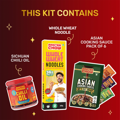 Fiery Whole Wheat Wok Kit
(1 Chinese Box, 1 Whole Wheat Noodles, 1 Chilli Oil)