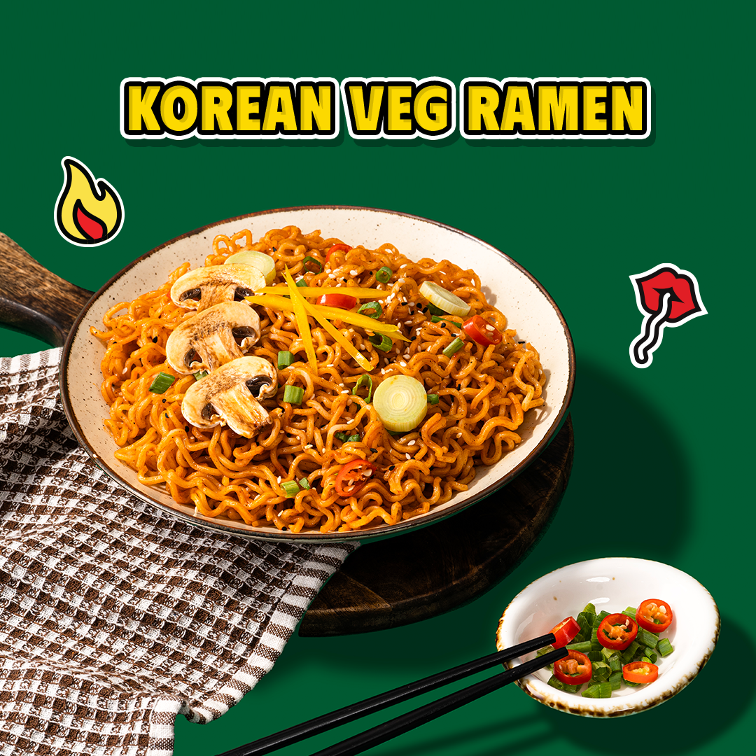 Veg Korean Ramen Combo Pack (4 Pack) + Chilli Oil & Chilli Garlic Crisp