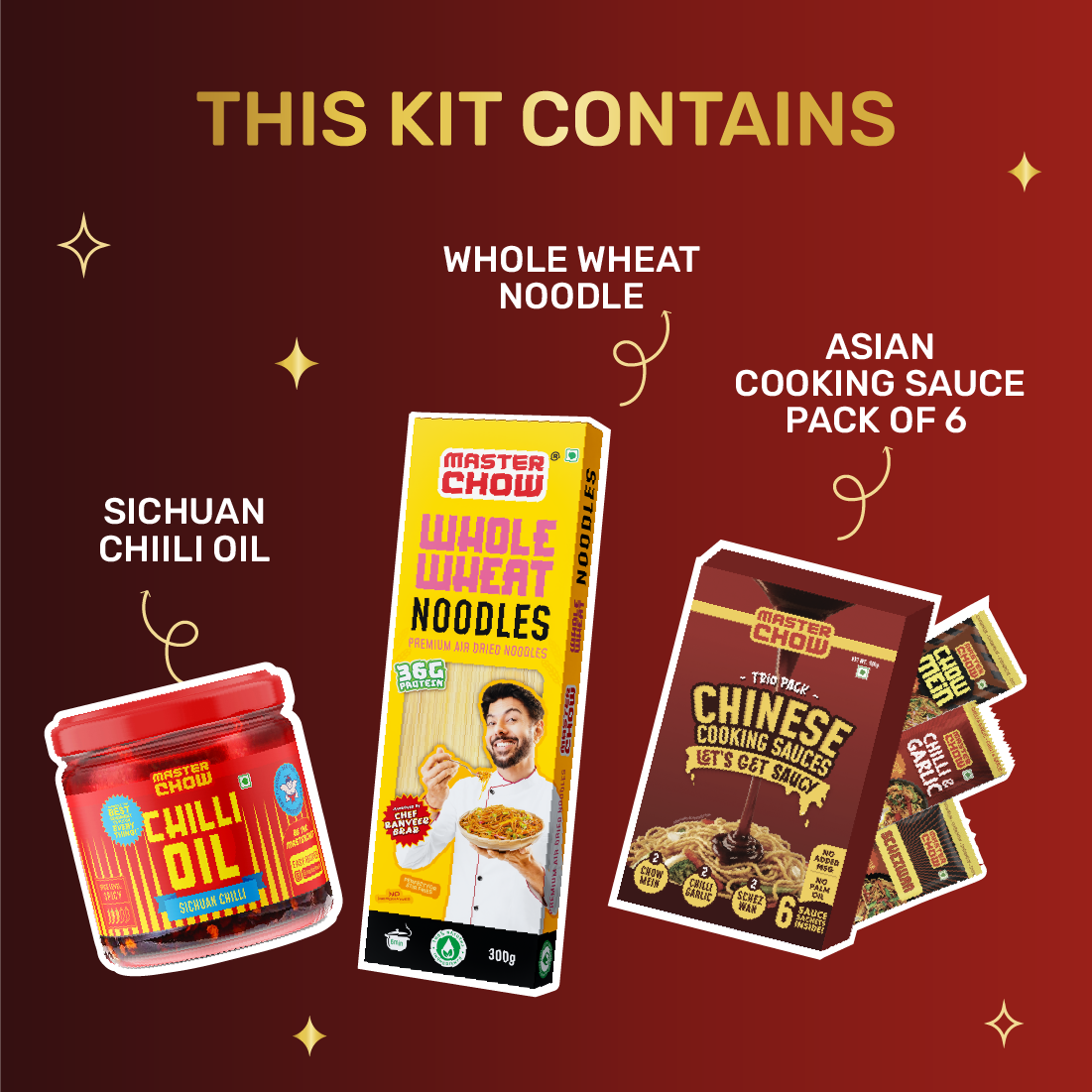 Fiery Whole Wheat Wok Kit(1 Chinese Box, 1 Whole Wheat Noodles, 1 Chilli Oil)